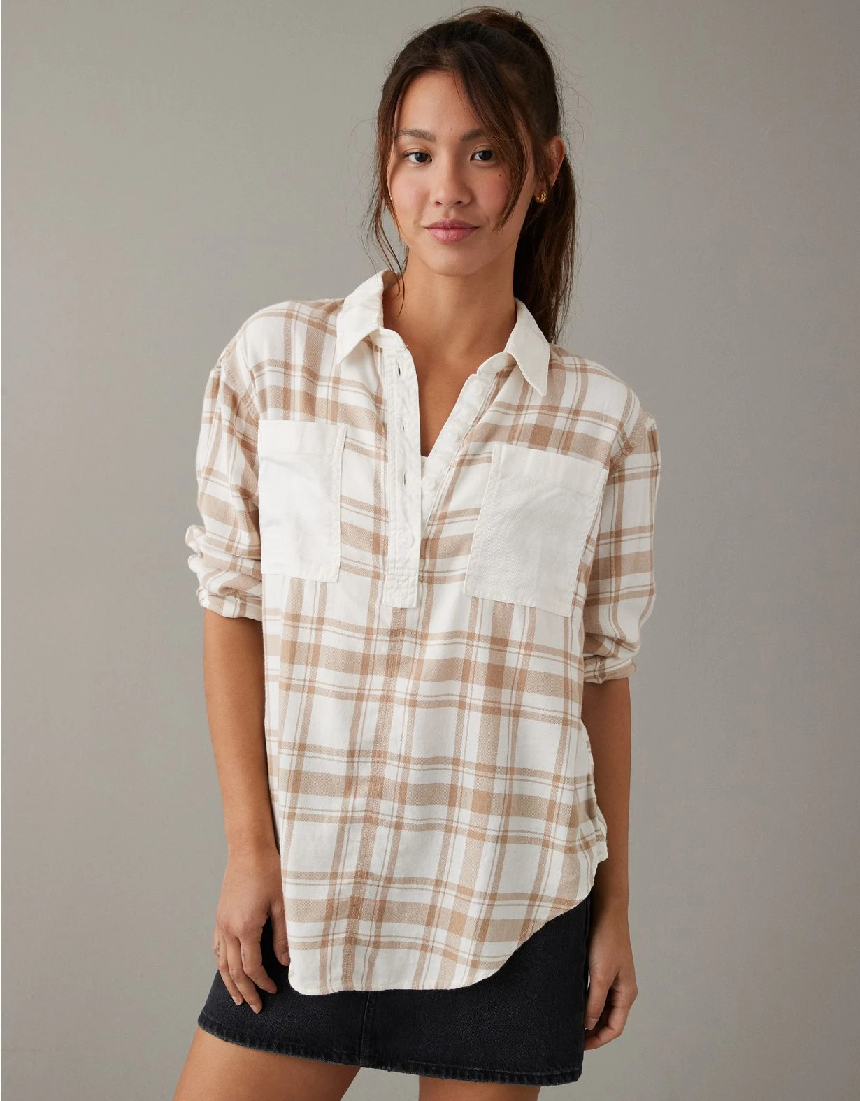 AE Oversized Plaid Pullover Shirt