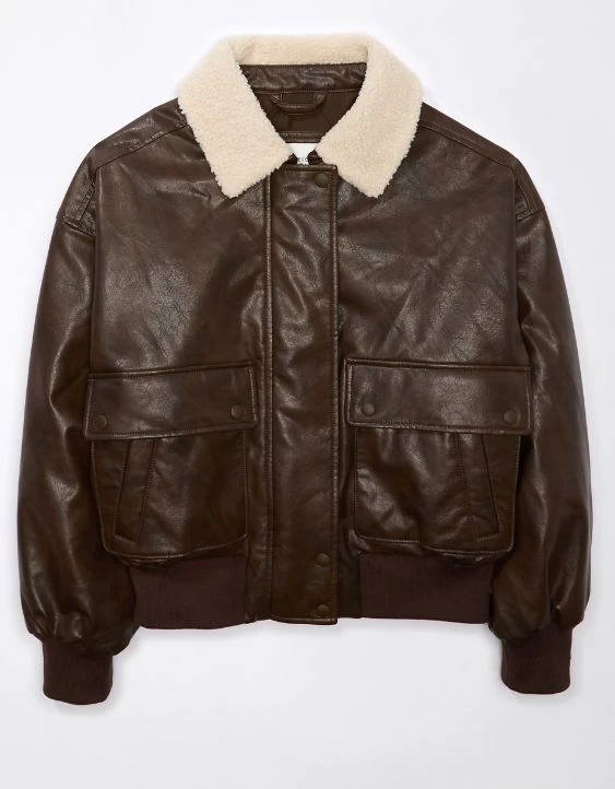 AE Sherpa Leather Bomber Jacket - Image 3