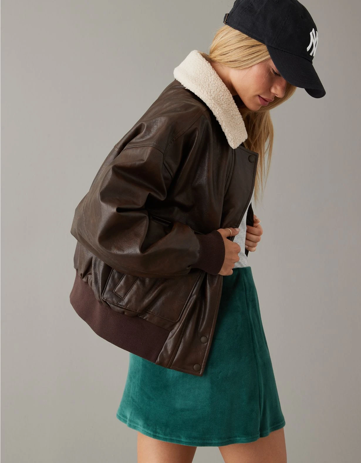 AE Sherpa Leather Bomber Jacket