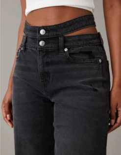 AE Stretch Super High-Waisted Baggy Straight Cut-Out Jean