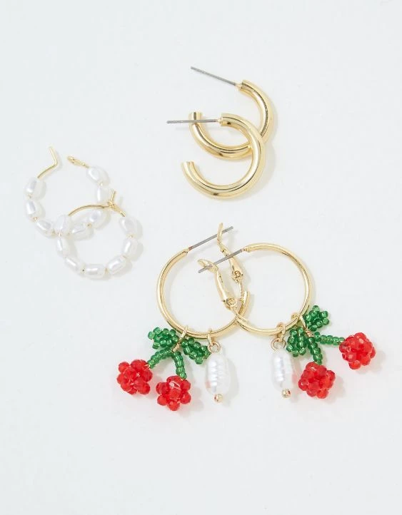 AEO Cherry Hoop Earring 3-Pack - Image 3