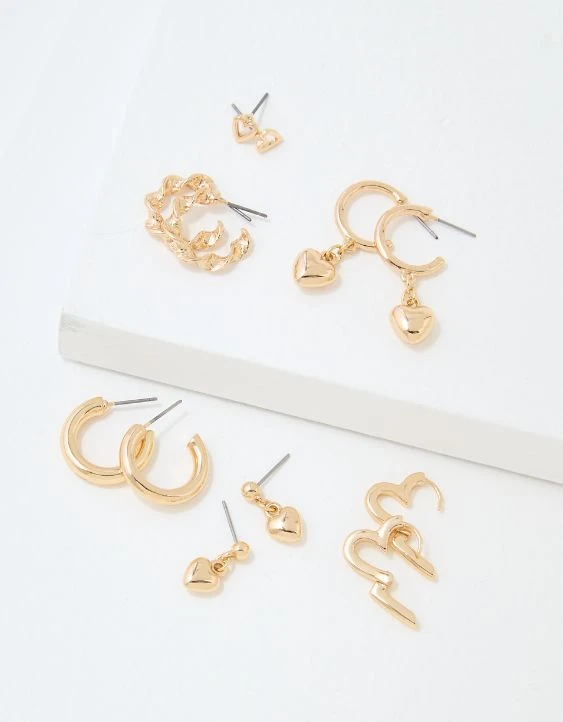 AEO Gold Heart Earrings 6-Pack - Image 2