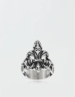 West Coast Jewelry Antique Stainless Steel Fleur De Lis Skull Ring