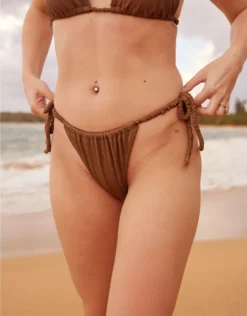Aerie Shine Pique Low Rise Scrunchie Tie Cheekiest Bikini Bottom