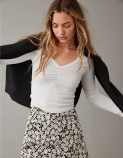 AE Long-Sleeve Cinch-Front Cropped Tee