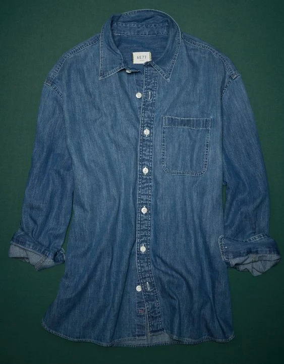 AE77 Premium Denim Boyfriend Shirt - Image 3